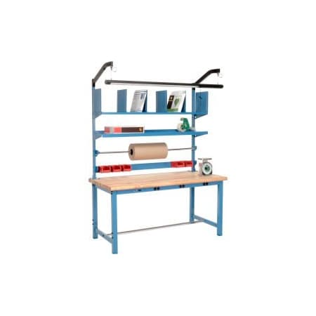 Global Equipment Packing Workbench W/Riser Kit   Power Apron, Maple Safety Edge, 72"W x 30"D 244198B